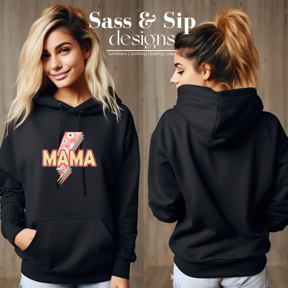 Mama. Lightning Bolt. Hoodie. Oversized. Comfort. Casual